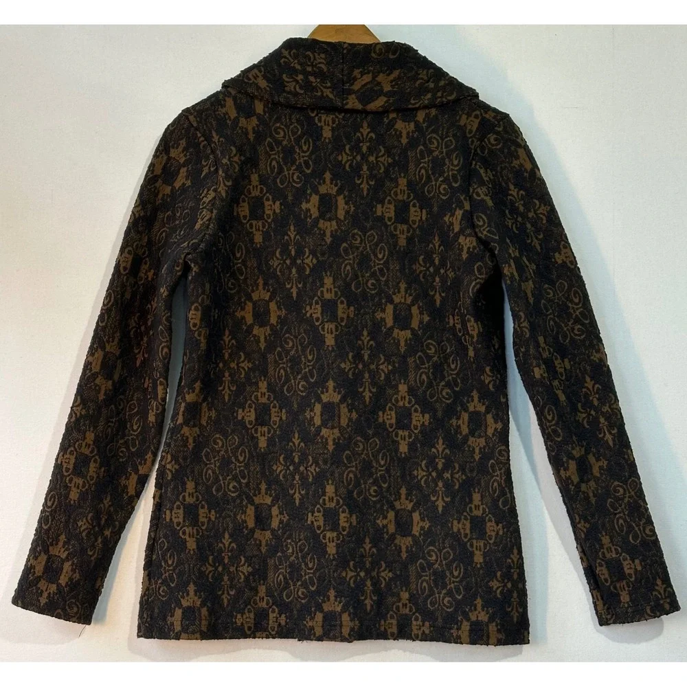 Tonia DeBellis Knit Blazer Jacquard Tapestry Womens Small Brown Black Excellent